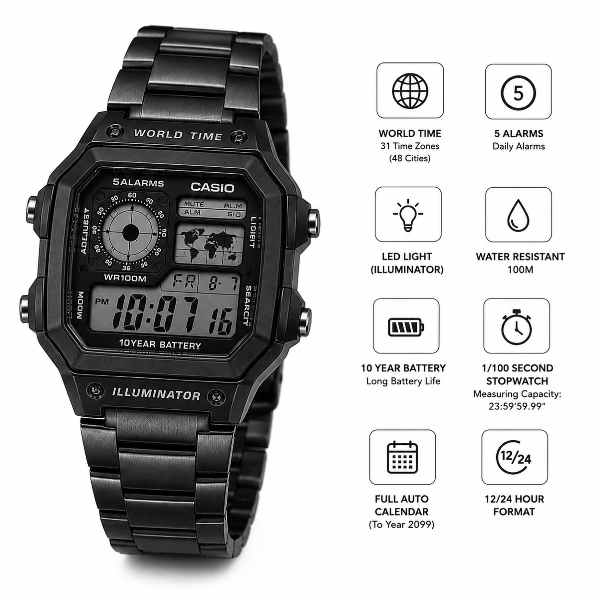 Casio World Time – Timeless Black Metal Classic